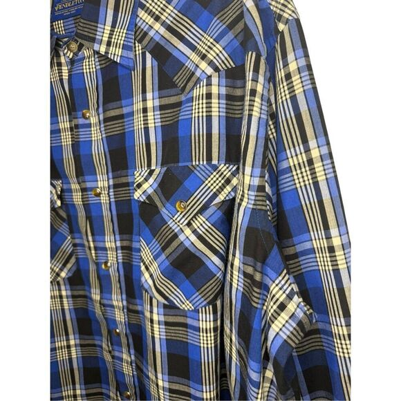 Pendleton Men’s XL Button Down Shirt Long Sleeve Pearl Snap Western Blue Plaid - Picture 2 of 6